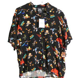 Space Jam Shirt Size S Black Looney Tunes Rayon Forever 21 Casual Buttons NWT